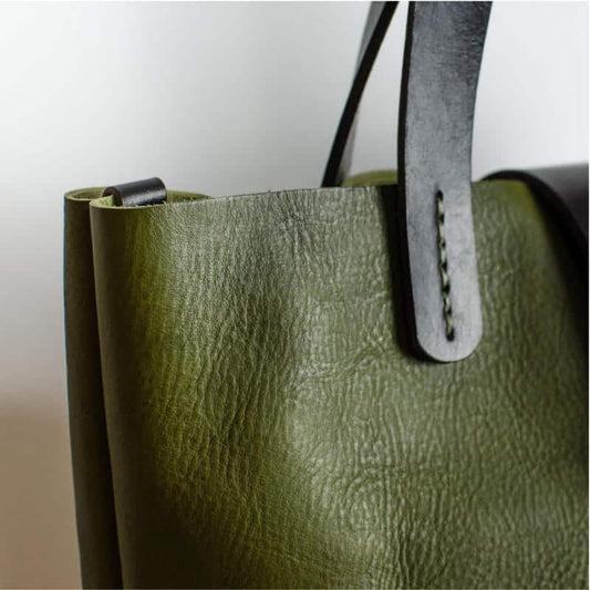 Olive Green Italian Leather Tote Bag