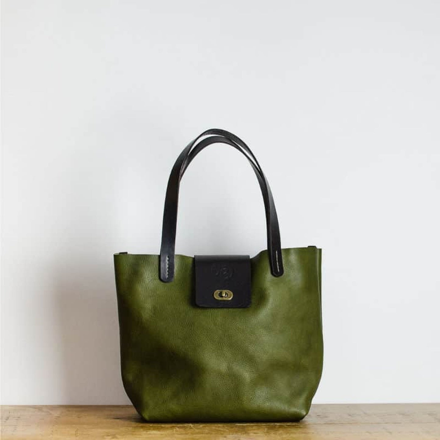 Olive Green Italian Leather Tote Bag