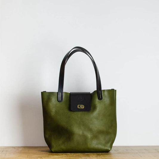 Olive Green Italian Leather Tote Bag