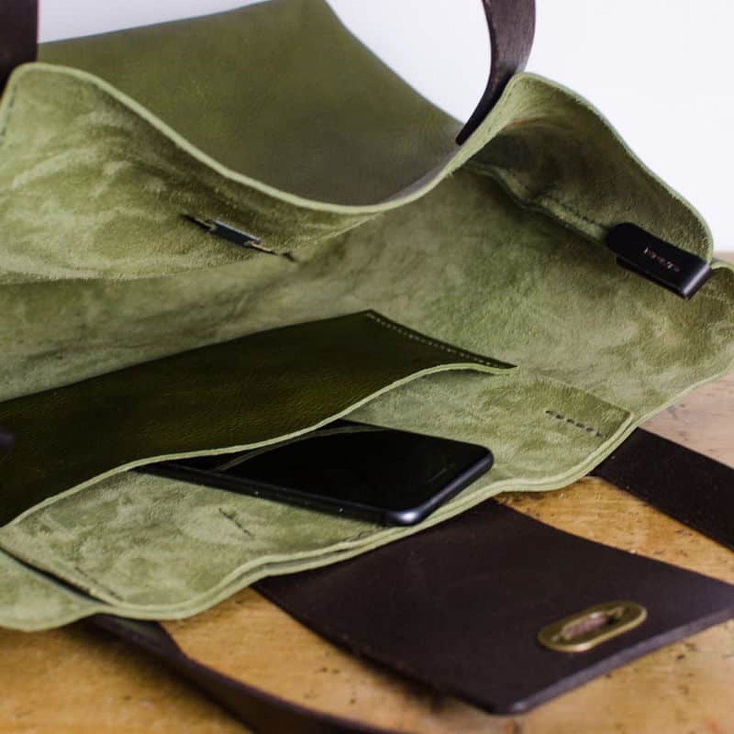 Olive Green Italian Leather Tote Bag