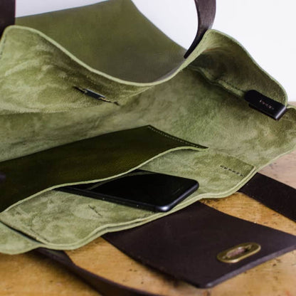 Olive Green Italian Leather Tote Bag