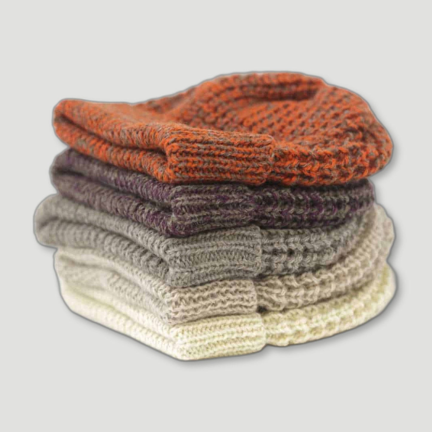 Front view of Orange and Grey Beanie from Izzy Lane - British Made Wool Clothing