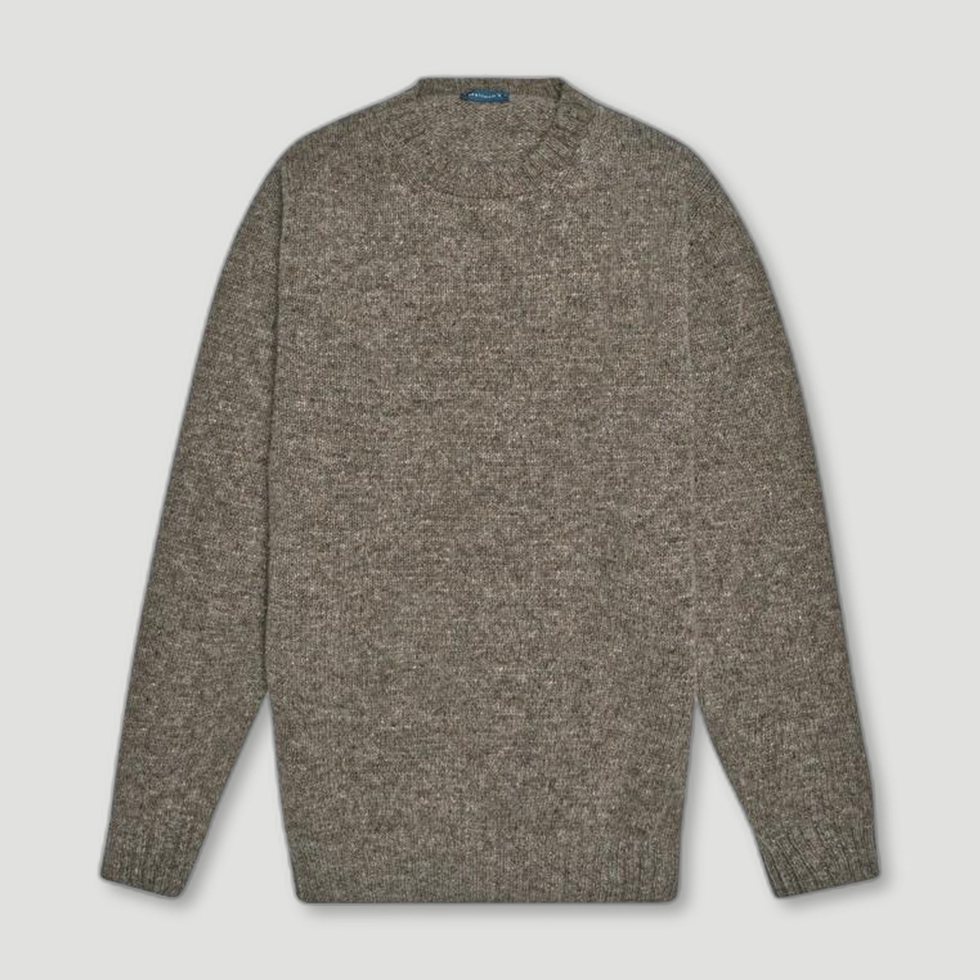 Oyster Wreay Shetland Wool Crew Neck from Malloch's - British Made Wool Jumpers