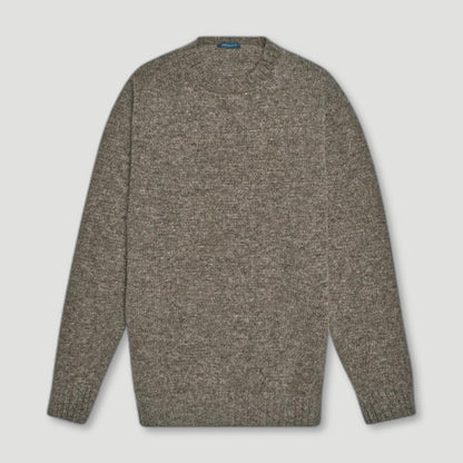 Oyster Wreay Shetland Wool Crew Neck from Malloch's - British Made Wool Jumpers