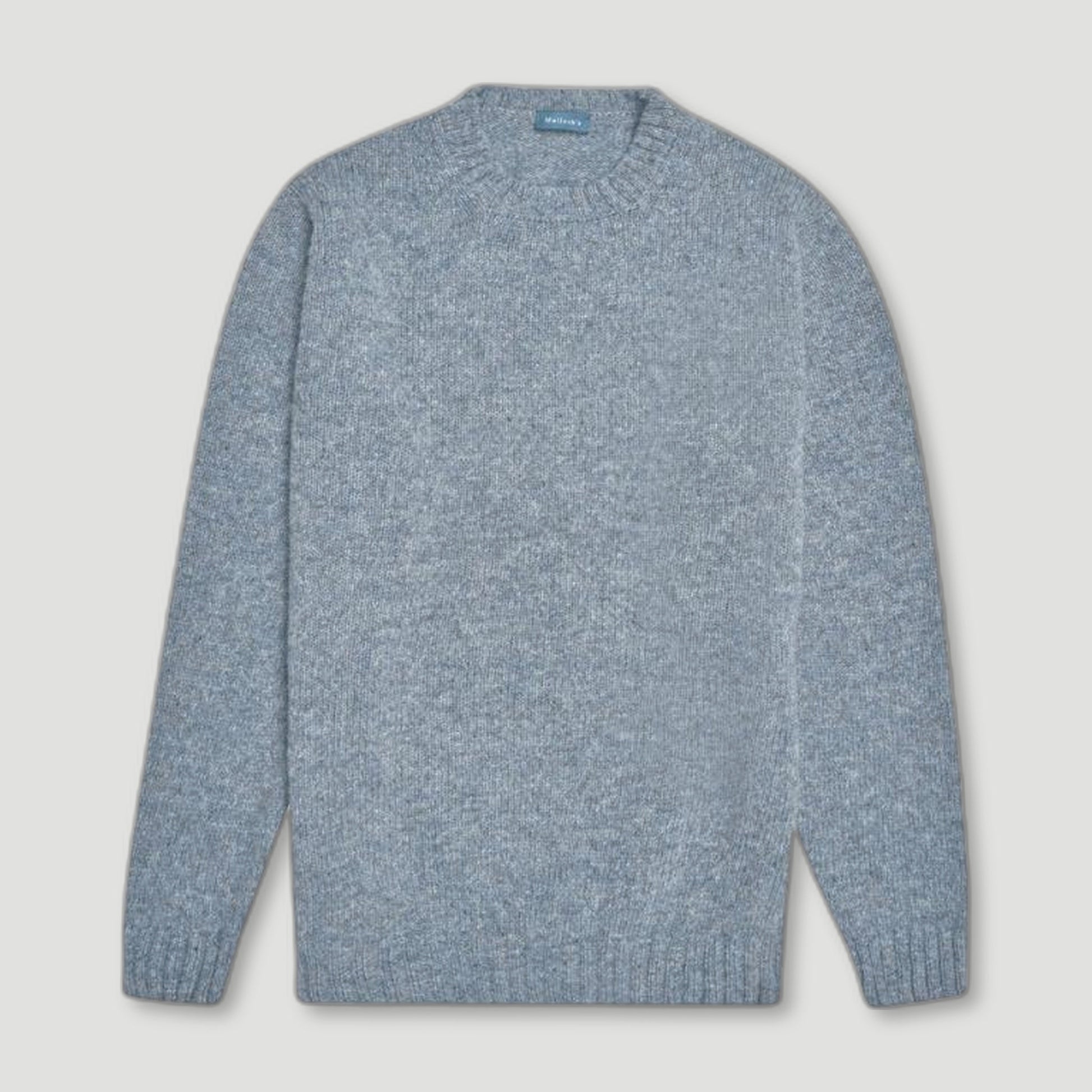 Pale Blue Wreay Shetland Wool Crew Neck from Malloch's - British Made Wool Jumpers
