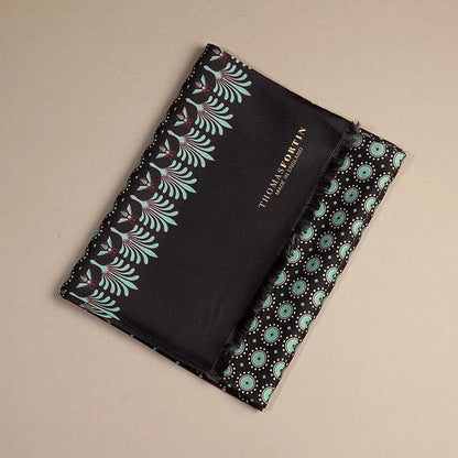 Palm and Bees Black Silk Fringe Scarf