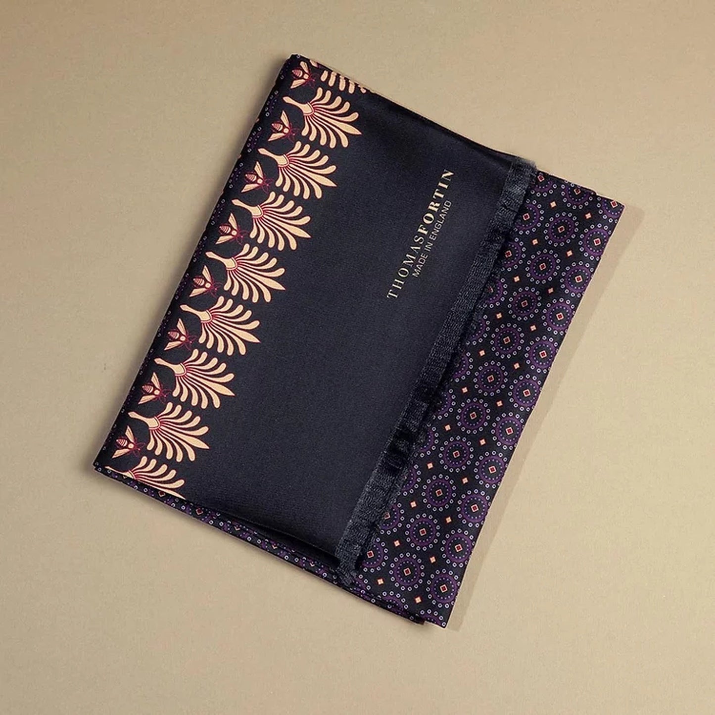 Palm and Bees Navy Silk Fringe Scarf