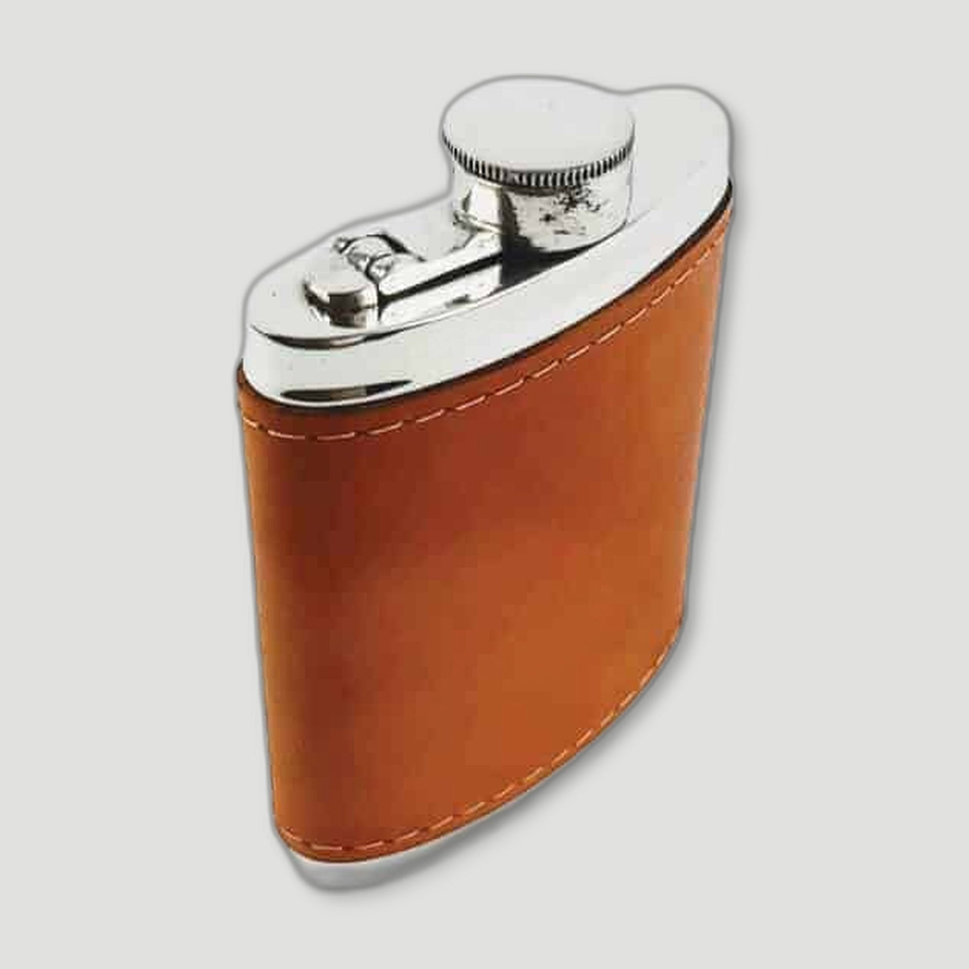 Top view of Pewter and Tan Leather Hip Flask from Wentworth Pewter - British Made Pewter Barware