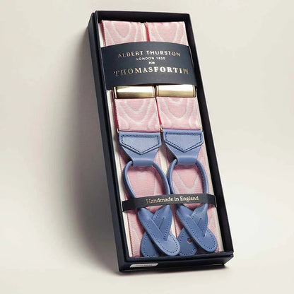 Pink Moire Braces with Sky Blue Leather