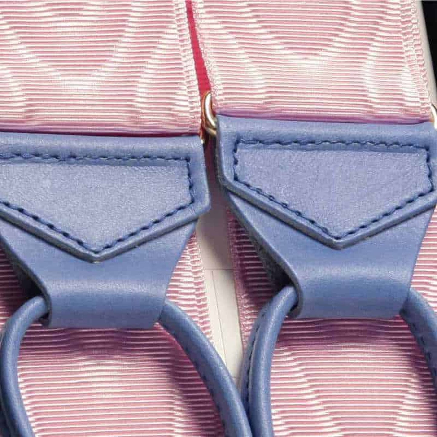 Pink Moire Braces with Sky Blue Leather