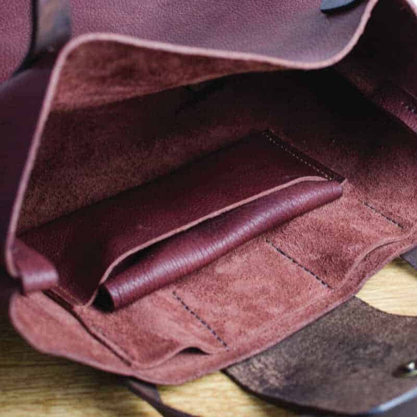 Raisin Bison Leather Tote Bag