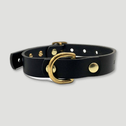Raven Black Leather 'Brigadier' Puppy & Small Breed Dog Collar from Seldom Found - British Made Dog Collars