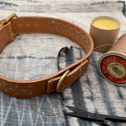 Raven Black Leather Sashiko Leather Dog Collar