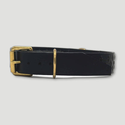 Raven Black Leather Sashiko Leather Dog Collar from Seldom Found - British Made Dog Collars