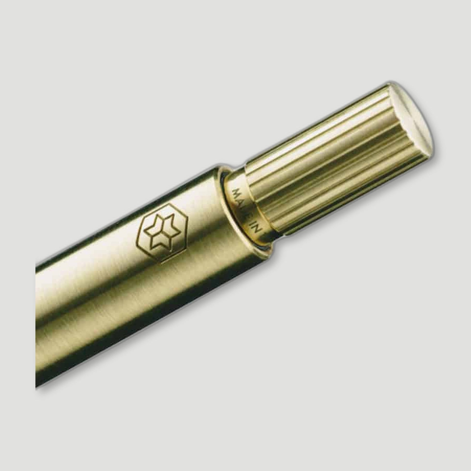 Top view of Raw Brushed Brass Pen from Ajoto - British Made Pens