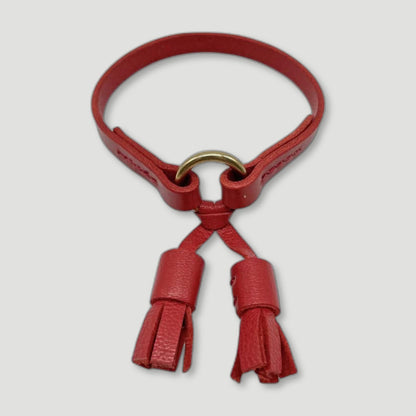Red Leather Dog Collar - 'Moccasin tassel' House Collar from Seldom Found - British Made Dog Collars