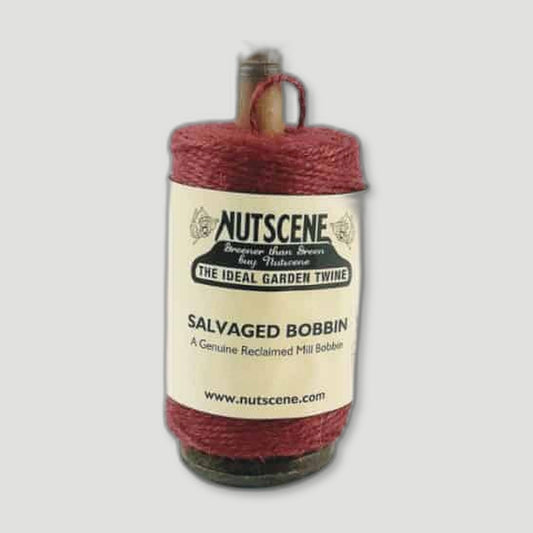 Red Recycled Mill Bobbin with Twine and Scissors from Nutscene - British Made Garden Twine