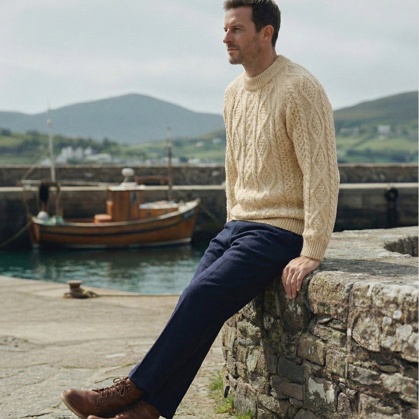 Men's Aran Jumper - Ecru