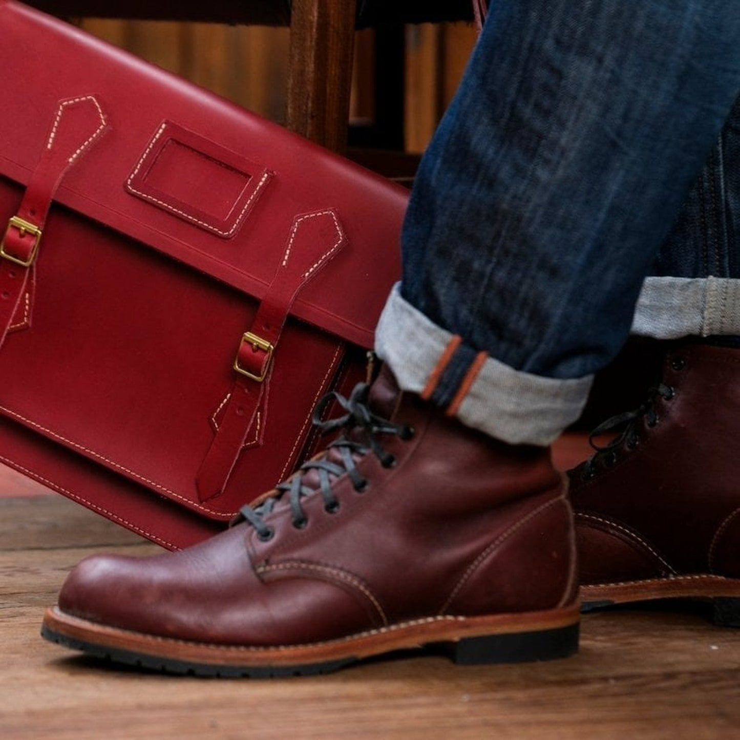 Leather Satchel - Rouge Red