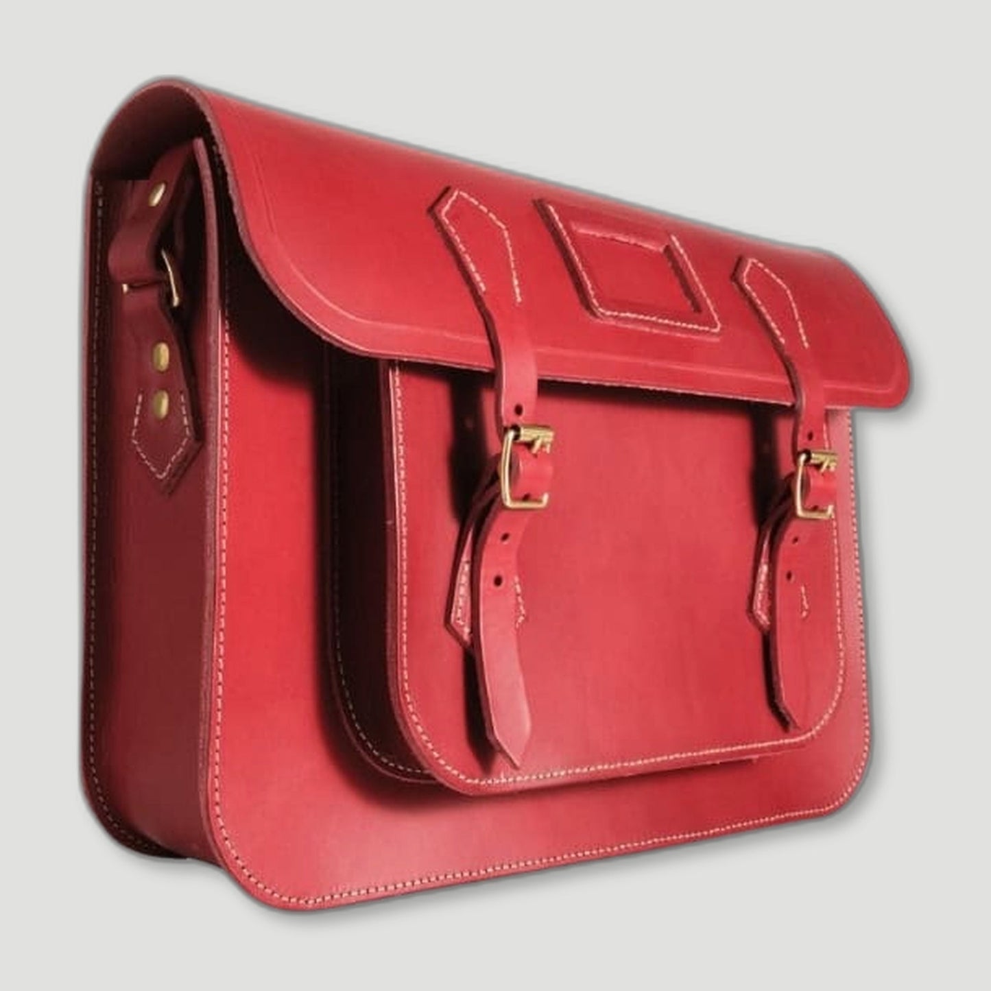 Side view of Rouge Red Leather Satchel from Garstin 1871 - British Made Leather Accessories