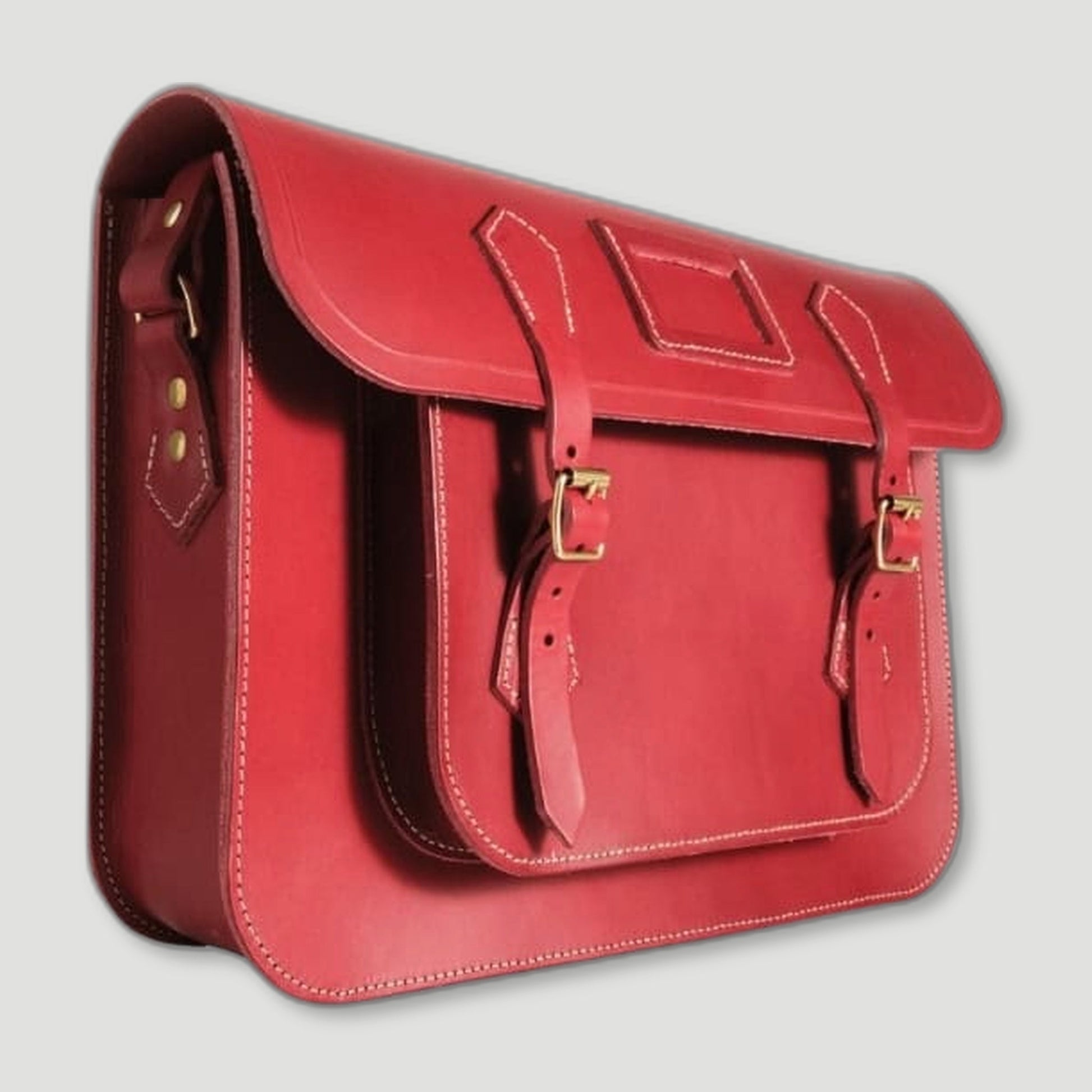 Side view of Rouge Red Leather Satchel from Garstin 1871 - British Made Leather Accessories