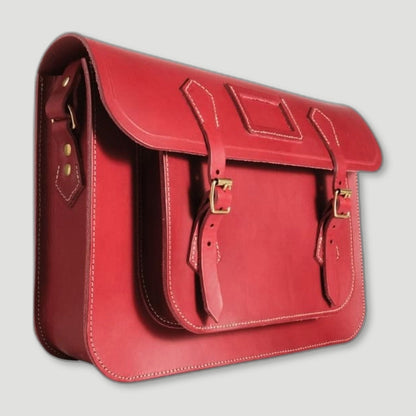Side view of Rouge Red Leather Satchel from Garstin 1871 - British Made Leather Accessories