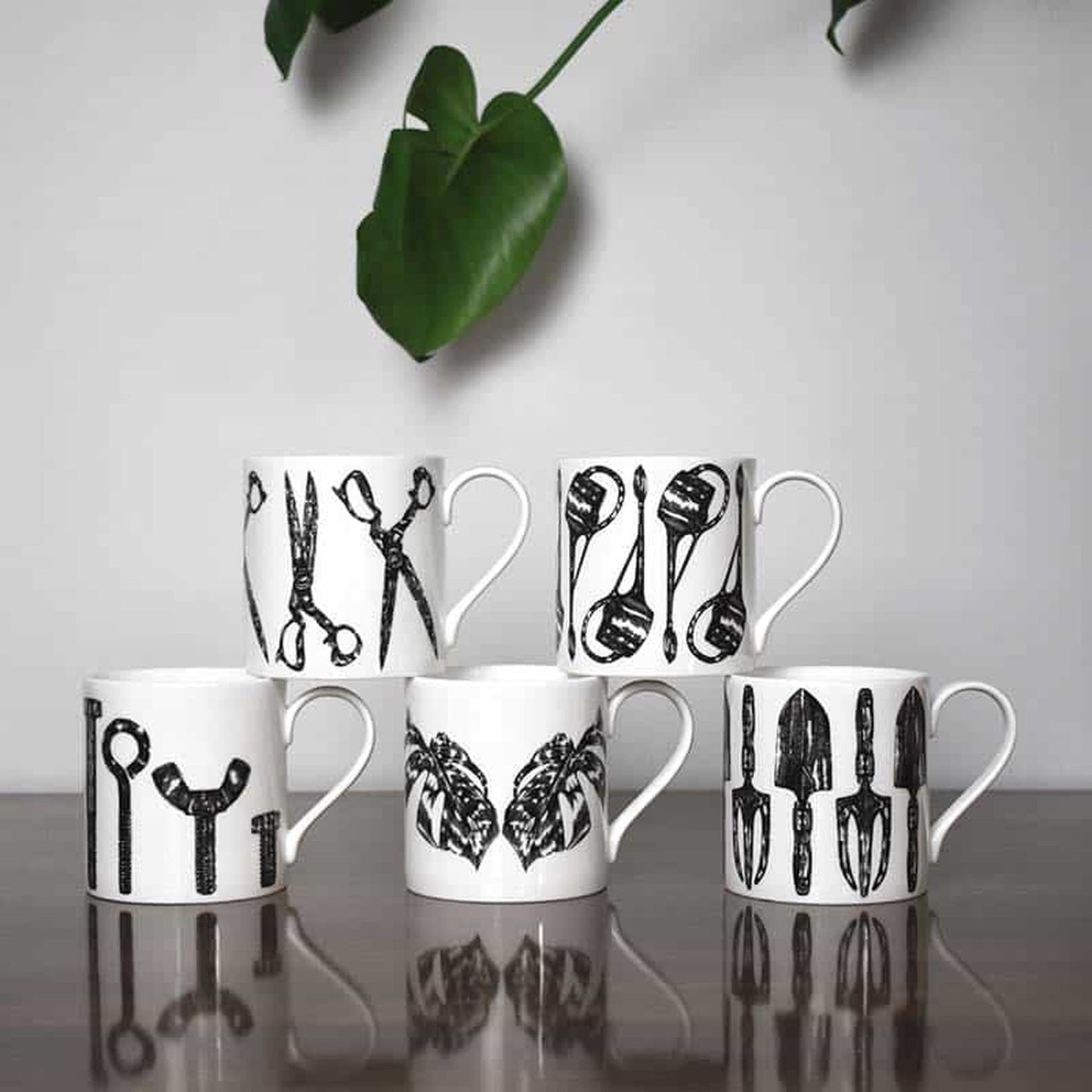Set of Five Illustrated Cups