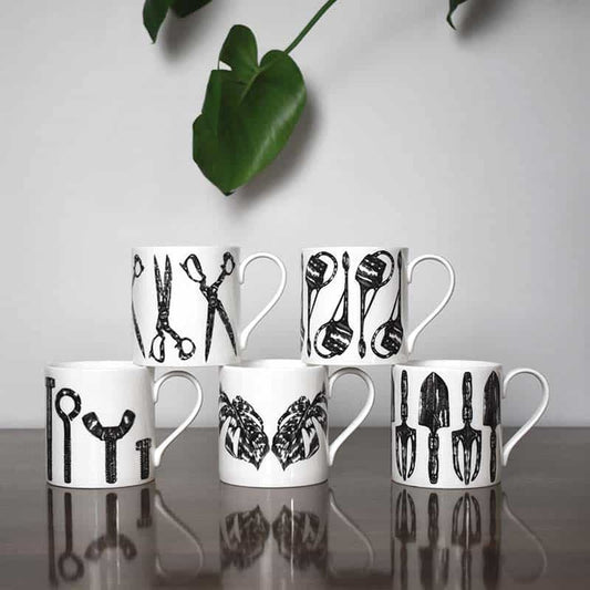 Set of Five Illustrated Cups