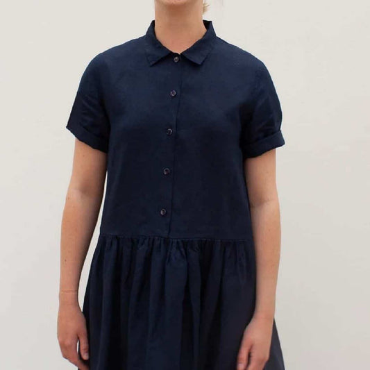 Short Sleeved Field Dress deadbolt linen - Blue