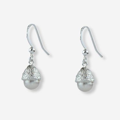 Silver Pearl Acorn Earrings