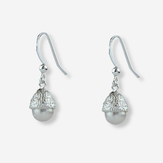 Silver Pearl Acorn Earrings