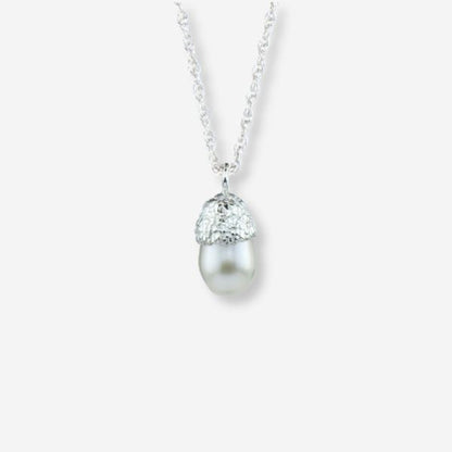 Silver Pearl Acorn Necklace
