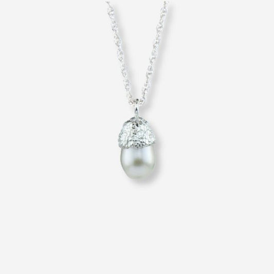 Silver Pearl Acorn Necklace
