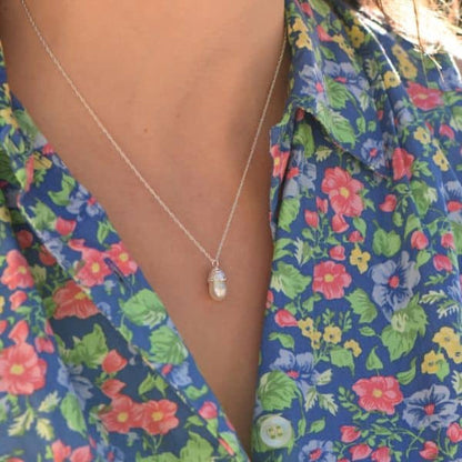 Silver Pearl Acorn Necklace