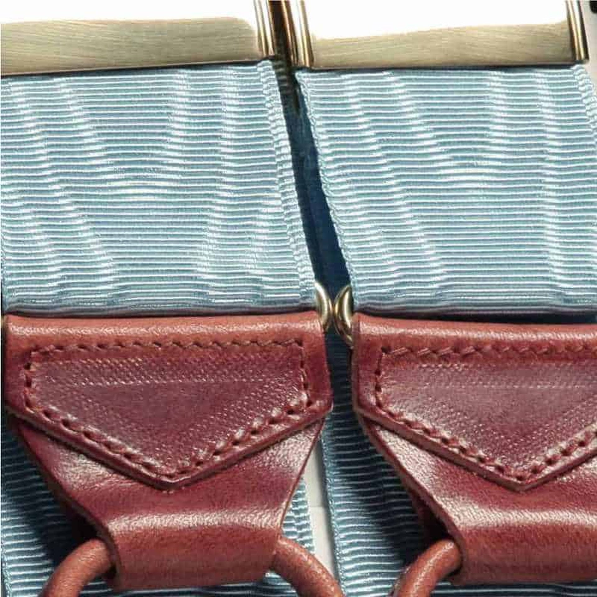 Sky Blue Moire Braces Camel Glazed Leather
