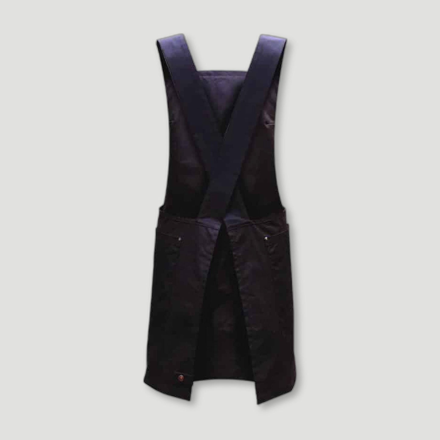 Back view of Sloe Waxed Cotton Crossover Apron from FieldwareCo - British Made Waxed Cotton Aprons