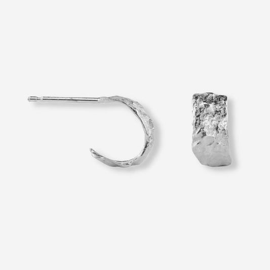 Small Silver Bark Hoop Earrings