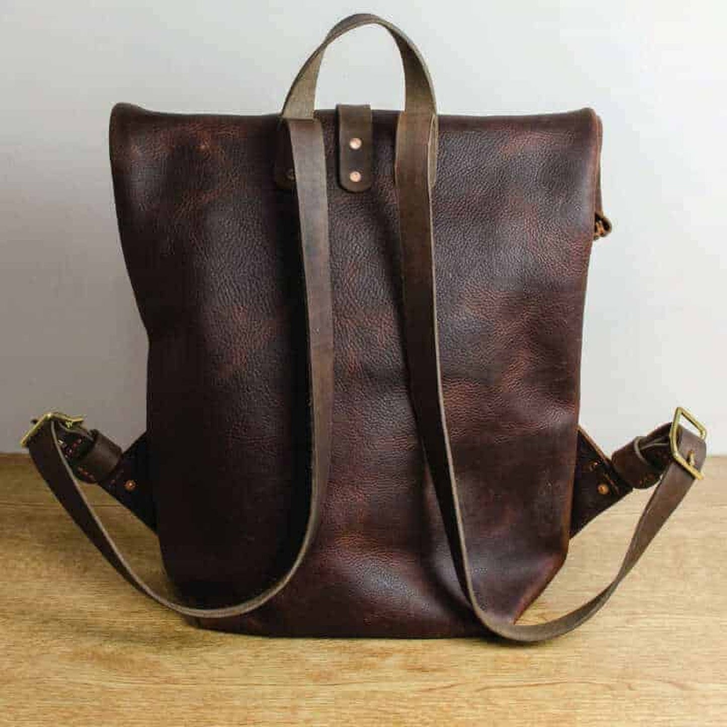 Tan Kodiak Leather Roll Top Backpack