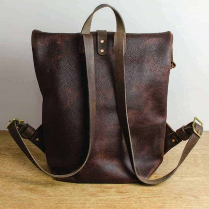 Tan Kodiak Leather Roll Top Backpack