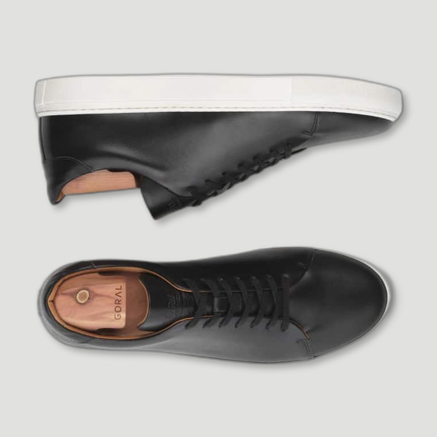 Top view of The Mellor II Black Sneakers from Goral - British Made Trainers