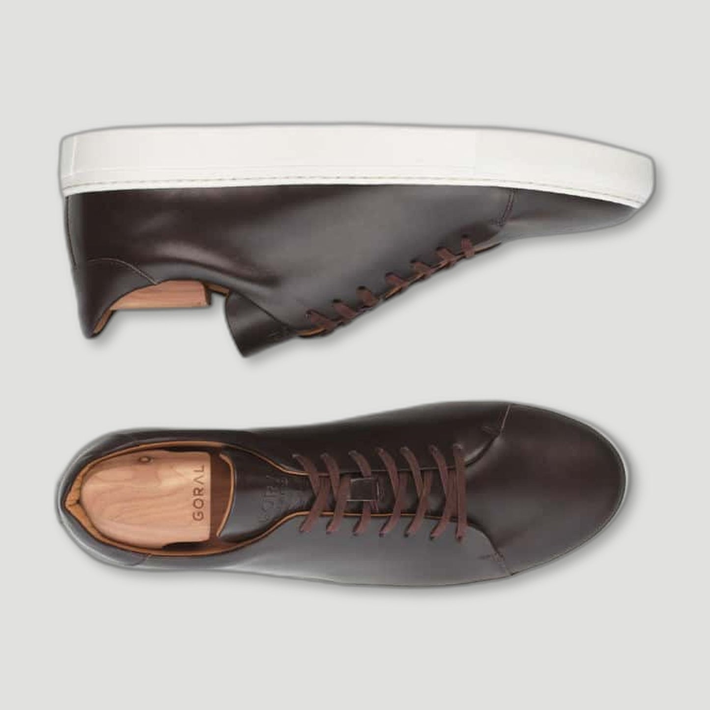 Top view of The Mellor II Espresso Sneakers from Goral - British Made Trainers