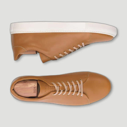 Top view of The Mellor II French Calf Tan Sneakers from Goral - British Made Trainers