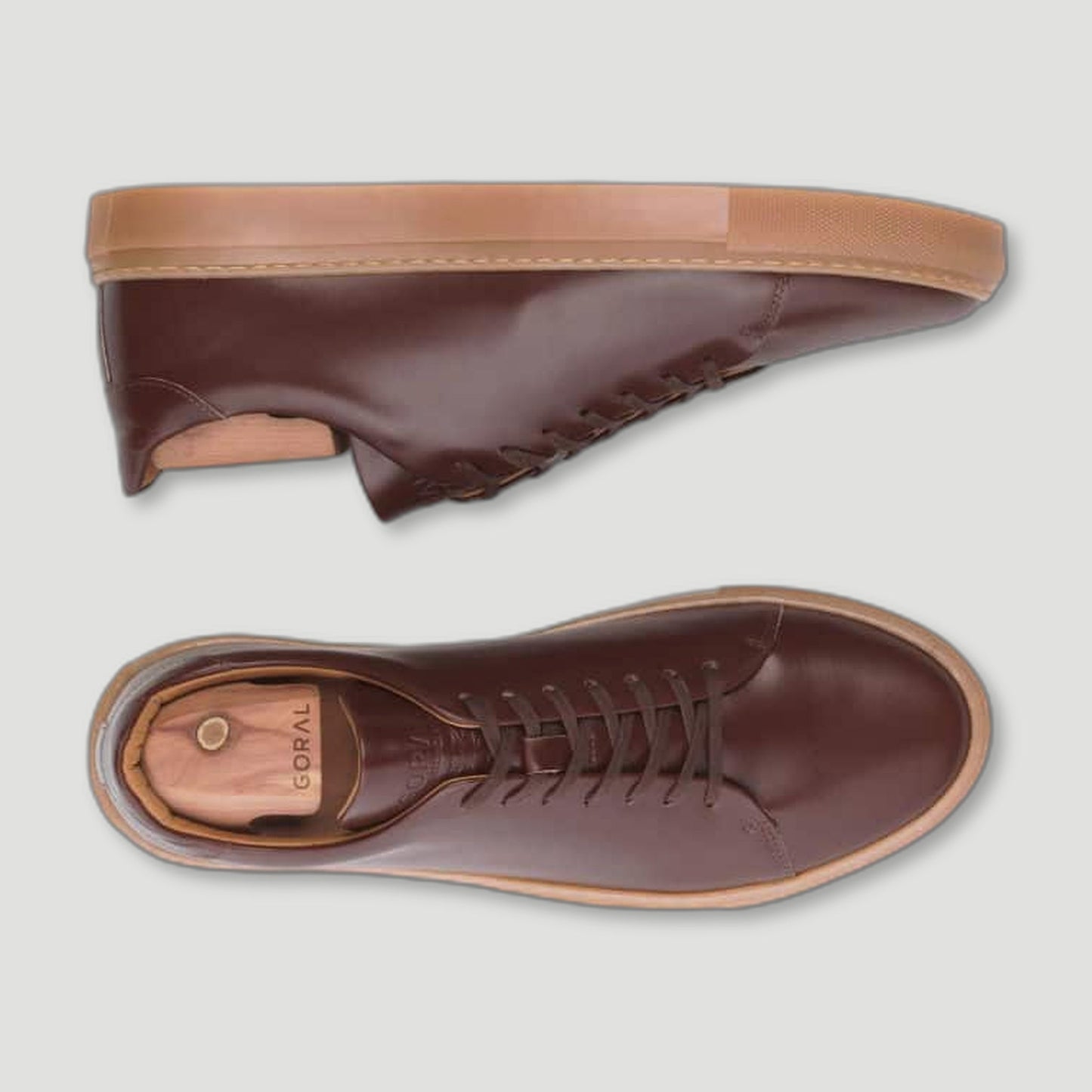 Top view of The Mellor II Rosewood Sneakers from Goral - British Made Trainers