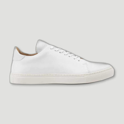 Side view of The Mellor II White Calfskin Sneakers from Goral - British Made Trainers