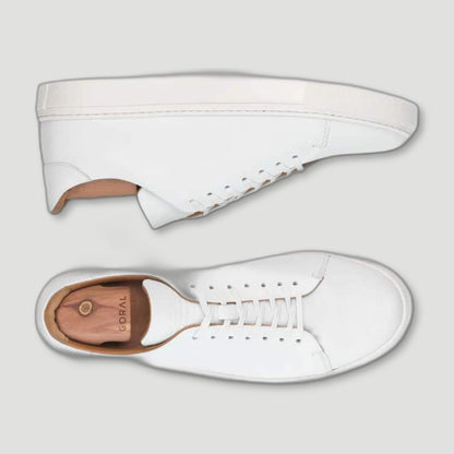 Top view of The Mellor II White Calfskin Sneakers from Goral - British Made Trainers