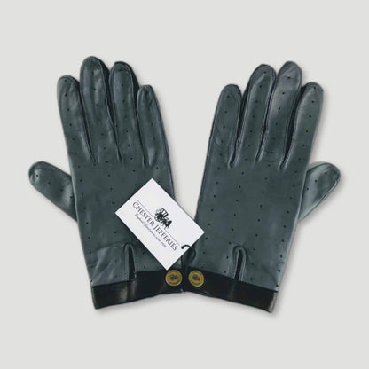 The Morgan Driving Gloves | Frigate Grey and Black Leather from Chester Jefferies - British Made Leather Gloves