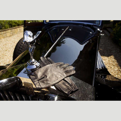 The Morgan Driving Gloves | Frigate Grey and Black Leather