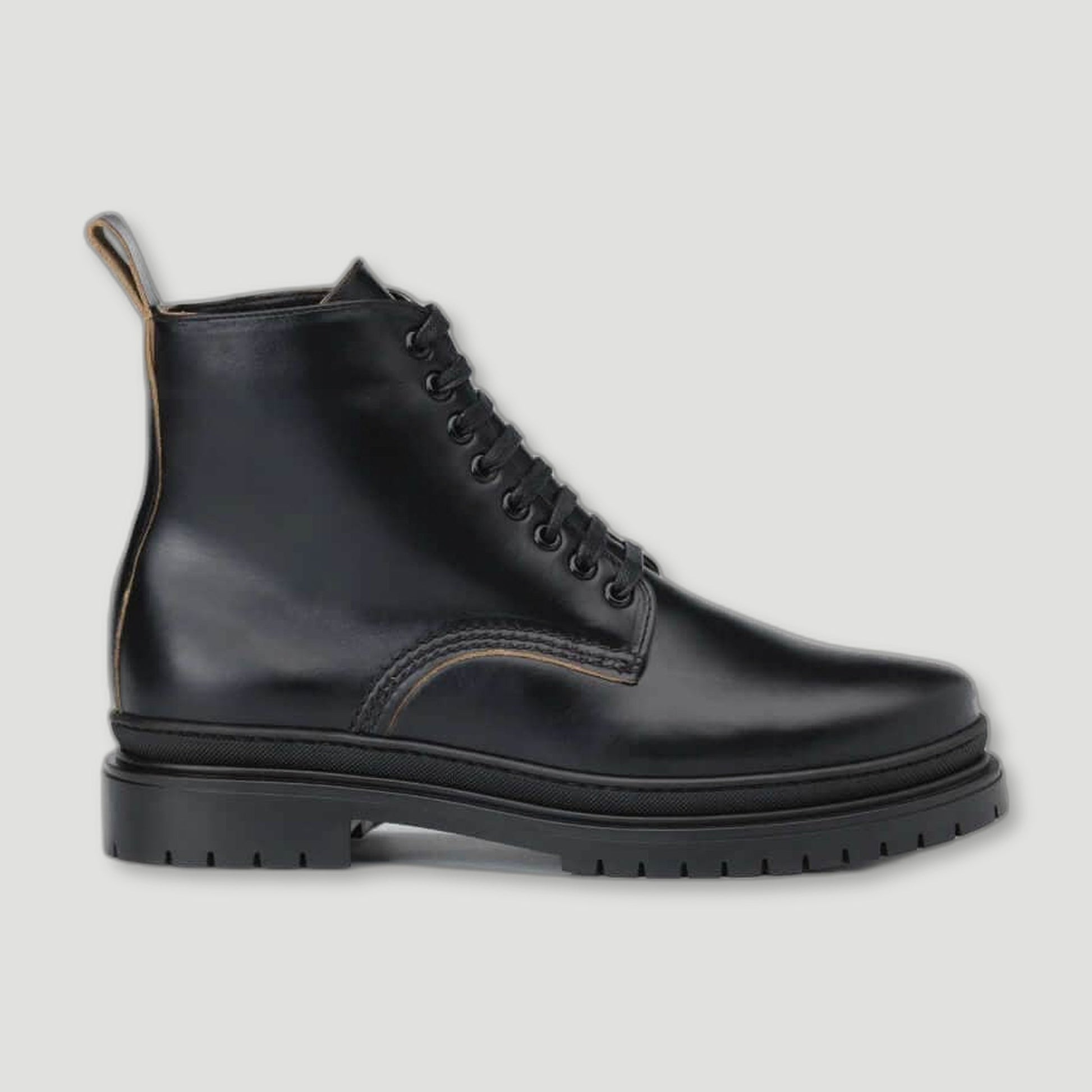 Side view of The Sharman Men's Boots - Horween Black from Goral - British Made Trainers