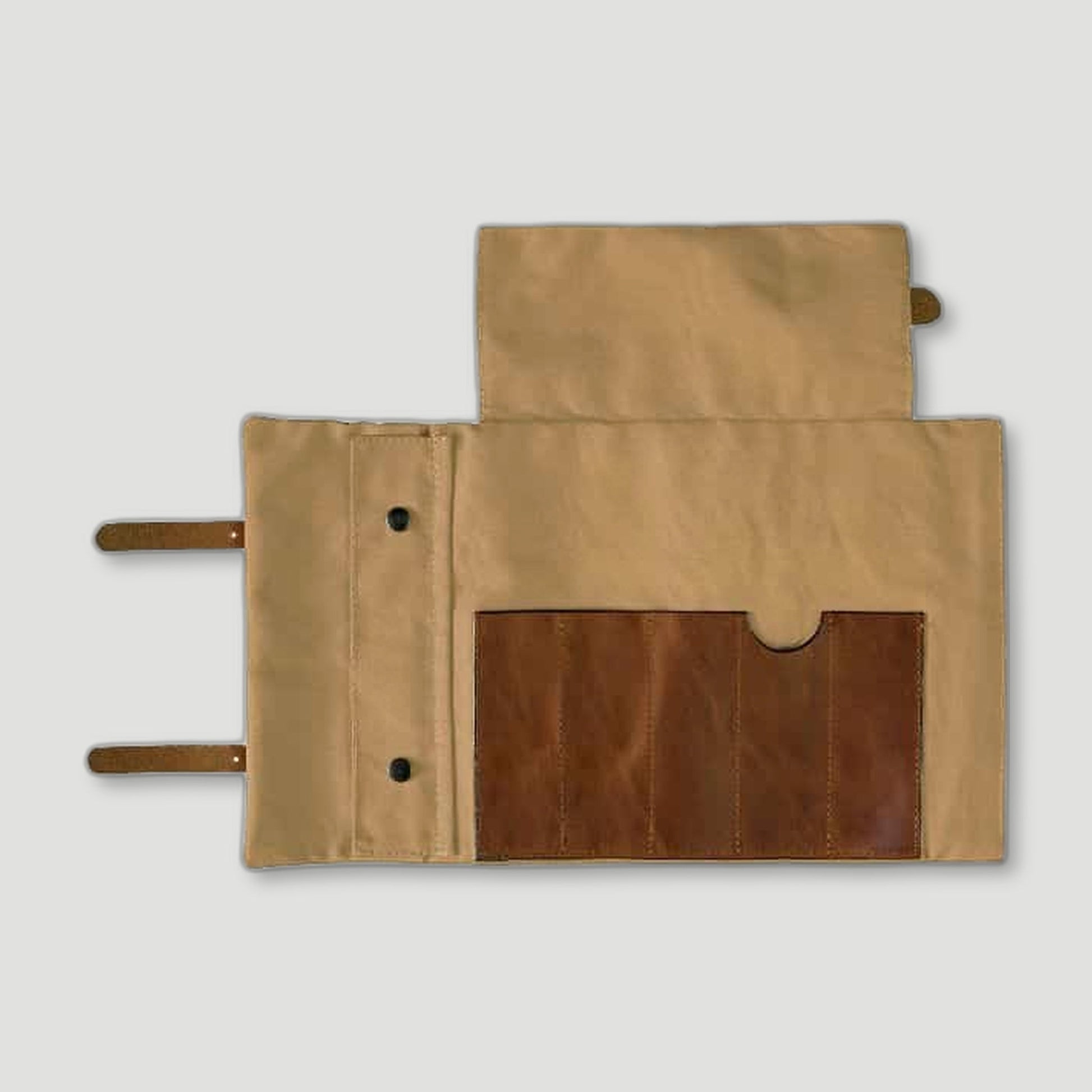 Side view of Trade Brown Canvas & Leather Artist Roll from Risdon & Risdon - British Made Aprons