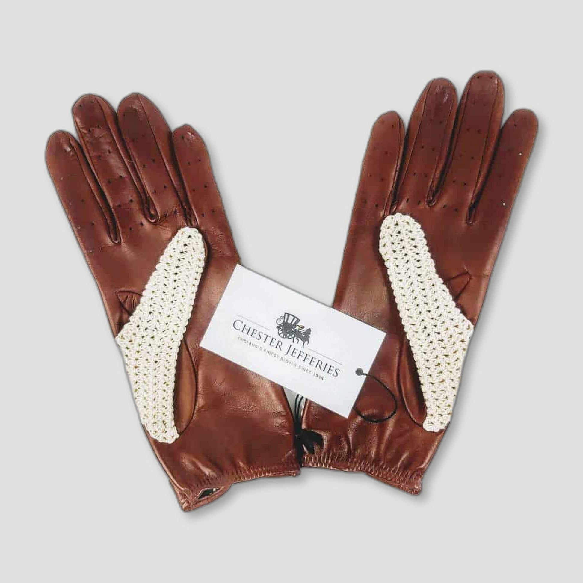 Label detail of Triumph Ladies Driving Gloves from Chester Jefferies - British Made Leather Gloves